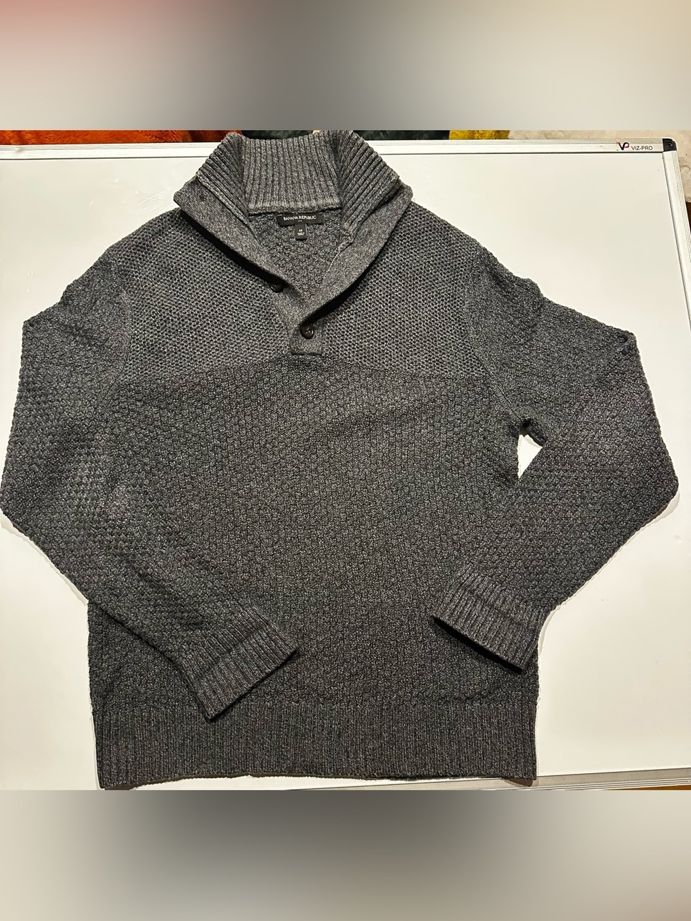 Banana Republic Men’s Charcoal Shawl Collar V-Neck Sweater